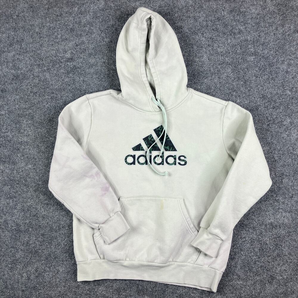Adidas Hoodie Womens Size M White Logo Pullover Casual Athletic‎ Sweatshirt